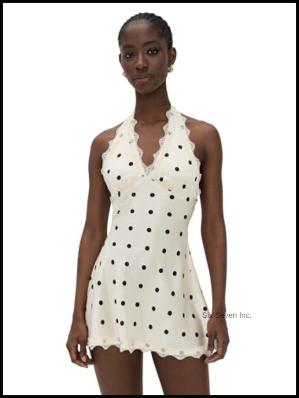 Lioness Women Stars Align Mini Dress Halter Neck Polka Dot Lace Trim Charmeuse